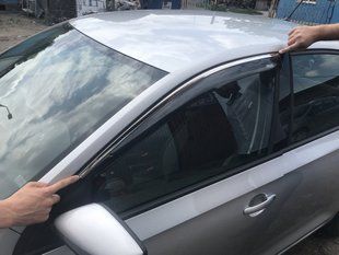 Ветровики с хромированным молдингом SD (4 шт, Niken). Skoda Rapid 2012-2019 гг. 047sk070201 фото